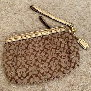 EUC Coach Metallic Gold & Brown Monogram Clutch